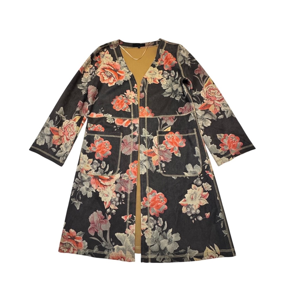 Monarc Anthropologie Floral Duster Cardigan Jacket Faux Suede S Open Front Boho
